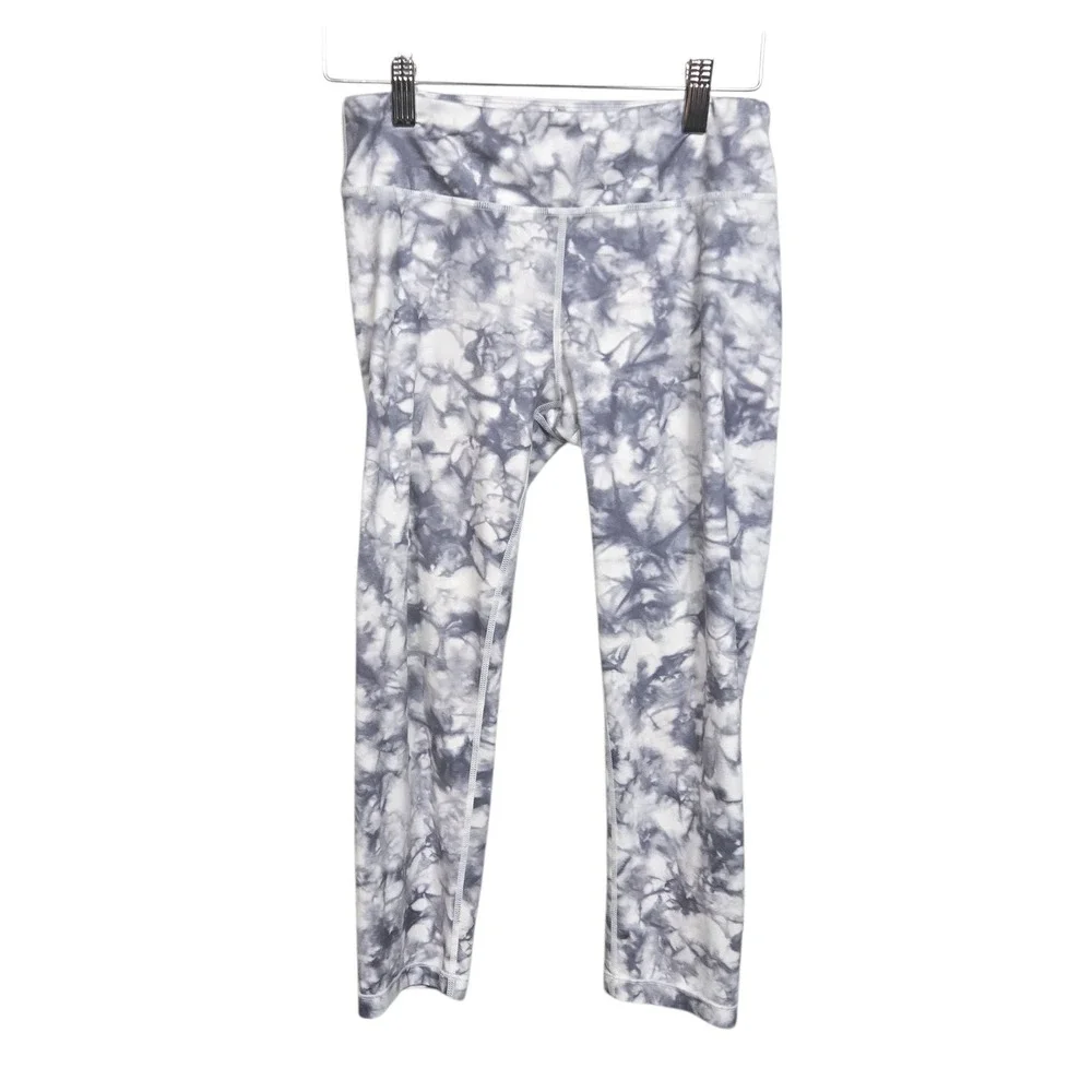 Athleta Girl Tie Dye Crop Leggings Grey White‎ Purple Gym Athletic Size L
